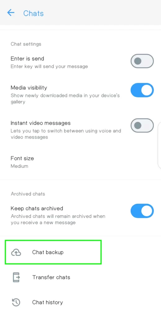 How to transfer chat from whatsapp to NS whatsapp